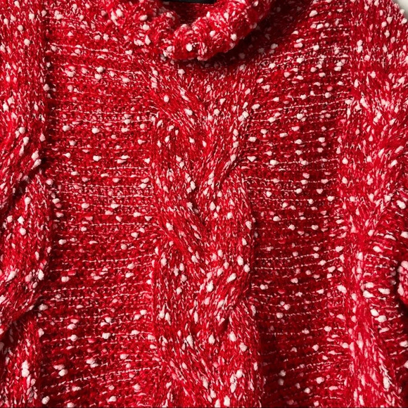P. LUCA Red and White Wool Blend Chunky Crop Turtleneck Sweater size M/L - Picture 8 of 11